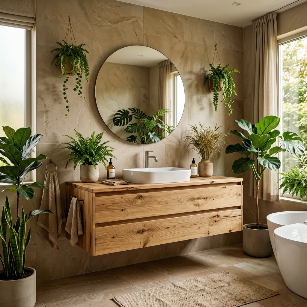 Well-organized warehouse showing bathroom materials including tiles, vanities, and fixtures ready for export from China