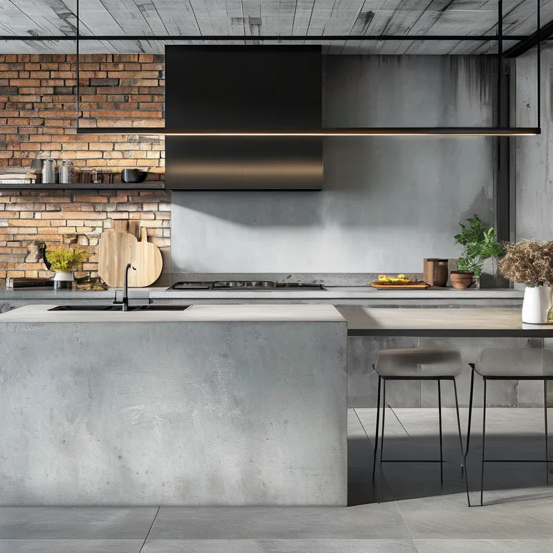 Modern kitchen with concrete countertops